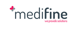 Logo firmy Medifine z napisem „we provide solutions”.